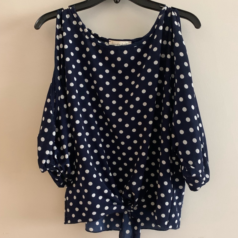 Polka Dot Cut-Out Sleeve Blouse